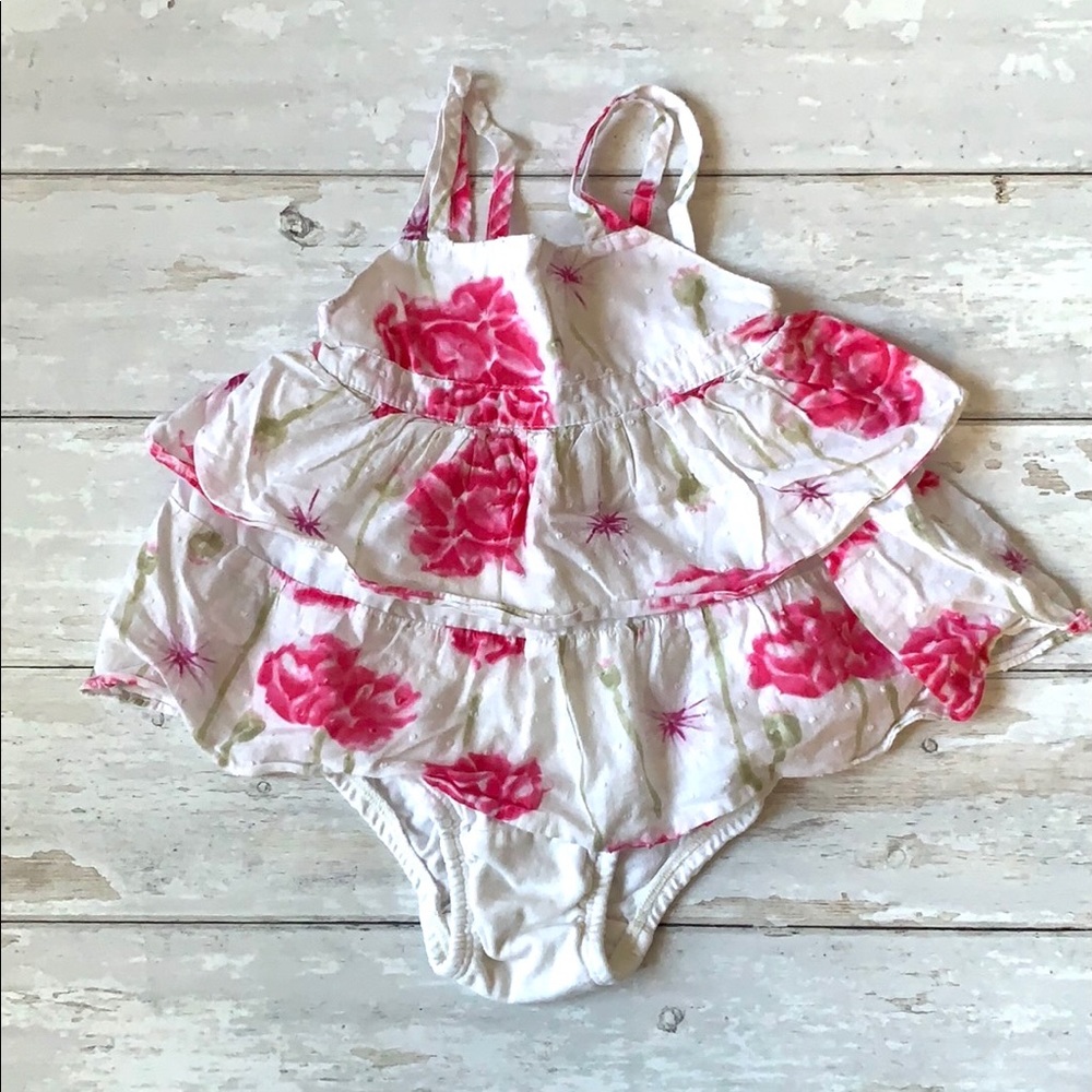 Girls 24m Summer Tank Top Pink White Floral Shirt Bloomers Dress Diaper Cover